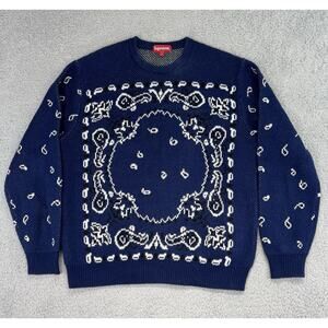 Supreme Bandana Sweater Pullover Crewneck Navy Blue Long Sleeve Medium